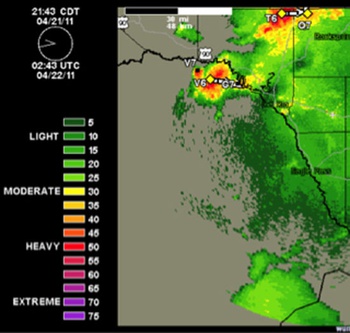 Celdas de tormenta sobre frontera de Coahuila y Texas