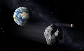 Artist's impression of asteroids passing Earth