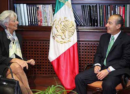 El presidente de México Felipe  Calderón con Christine Lagarde directora gerente del FMI