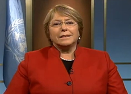  Foto de la Sra. Michelle Bachelet, directora Ejecutiva de ONU Mujeres. Liga al sitio del video al mensaje de Michelle Bachelet, directora Ejecutiva de ONU Mujeres en el Día Internacional de la Mujer 2012.  