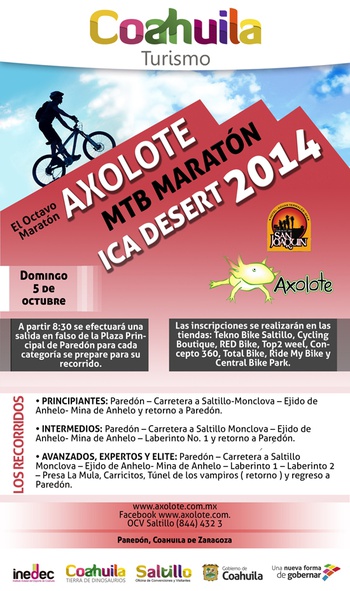 El Octavo Maratón Axolote ICA Desert 2014 iniciará el Domingo 5 de Octubre en punto de las 8:30 horas. 