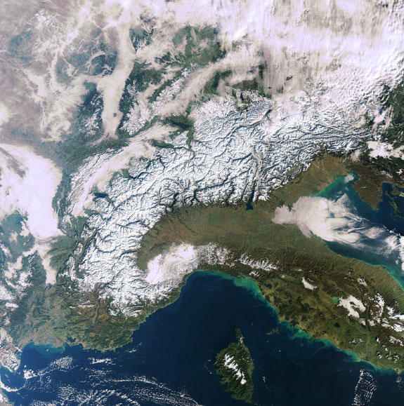 La Tierra desde el espacio: Los Alpes y la nieve