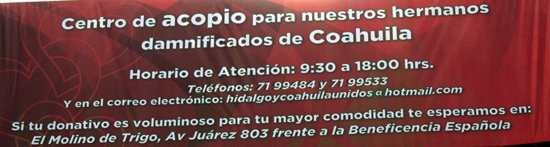 Instalan en el estado de Hidalgo dos centros de  acopio para apoyar a coahuilenses 