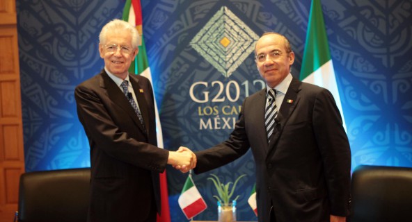 Se reúne el Presidente Calderón con el Presidente del Consejo de Ministros de la República Italiana, Mario Monti