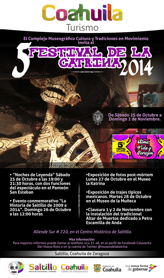 Saltillo celebrará sus tradiciones en el Quinto Festival de la Catrina 