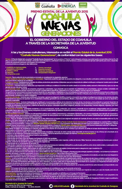 Presentan Convocatoria Premio Estatal de Juventud 2015 “Coahuila Nuevas Generaciones”