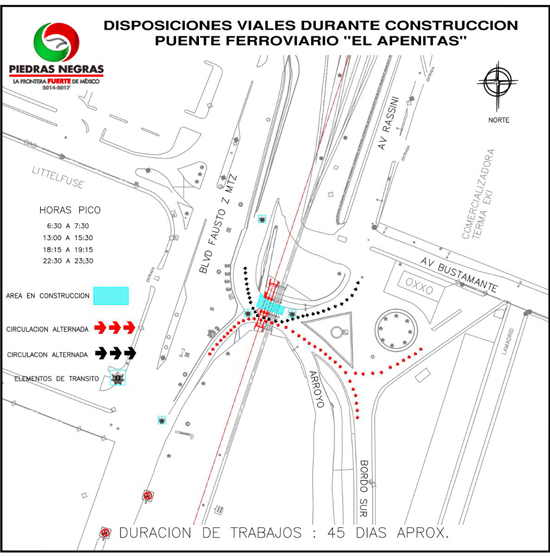 DISPOSICIONES VIALES DURANTE CONSTRUCCIÓN DE SEGUNDO PUENTE FERROVIARIO “EL APENITAS” 