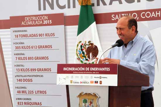 Rubén Moreira encabeza incineración de enervantes y la destrucción de objetos del delito 