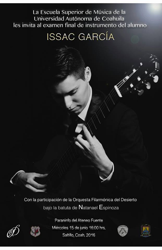 Ganador en Concurso Nacional de Guitarra, Issac García se presentará en Concierto con la Orquesta Filarmónica del Desierto 