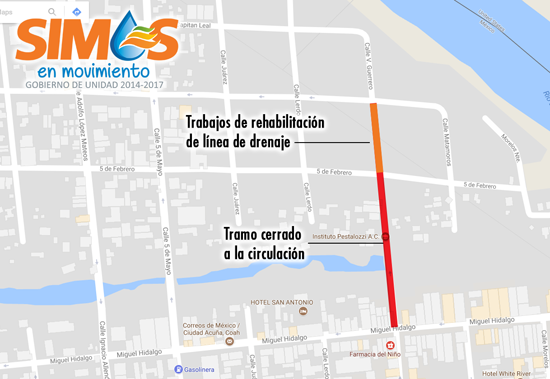 Aviso de cierre a la circulación en tramo de calle Guerrero por trabajos de rehabilitación de drenaje 