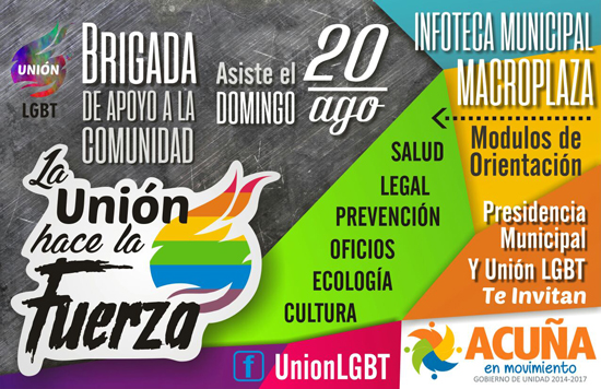 Unión LGBT y dependencias municipales invitan a conferencia y brigada el domingo 20 de agosto 